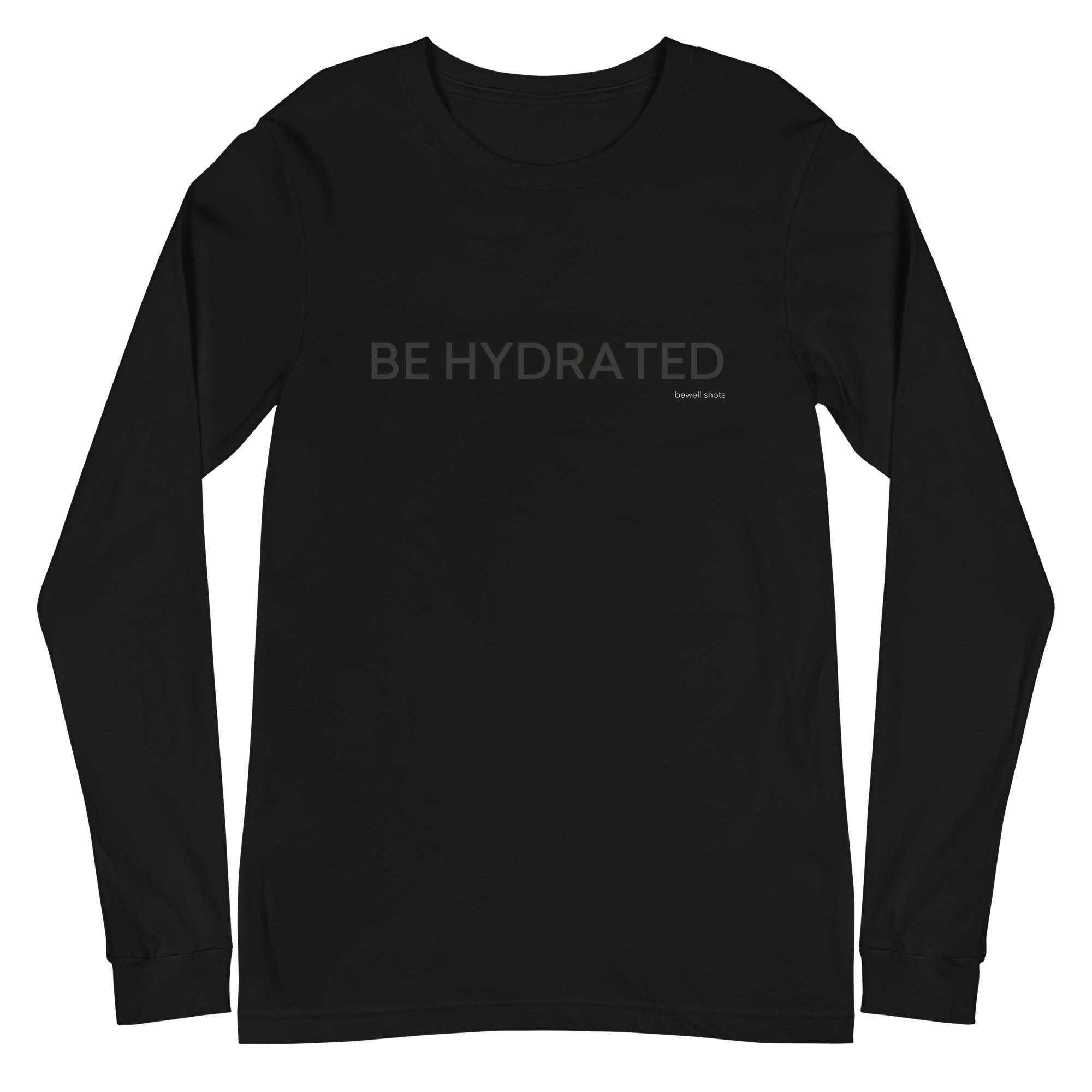 Bewell wellness shots unisex long sleeve tee black front 62