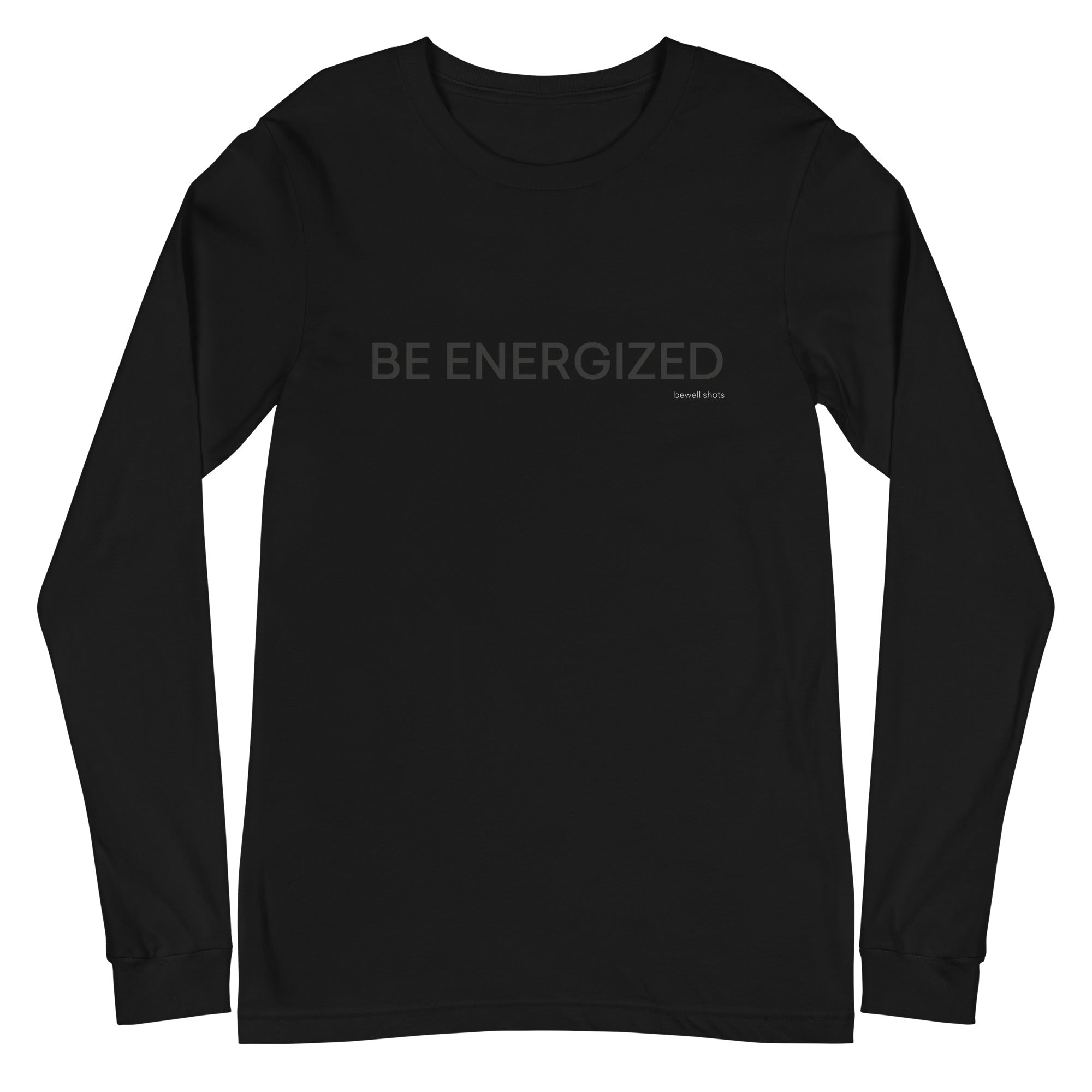 Bewell wellness shots unisex long sleeve tee black front 63