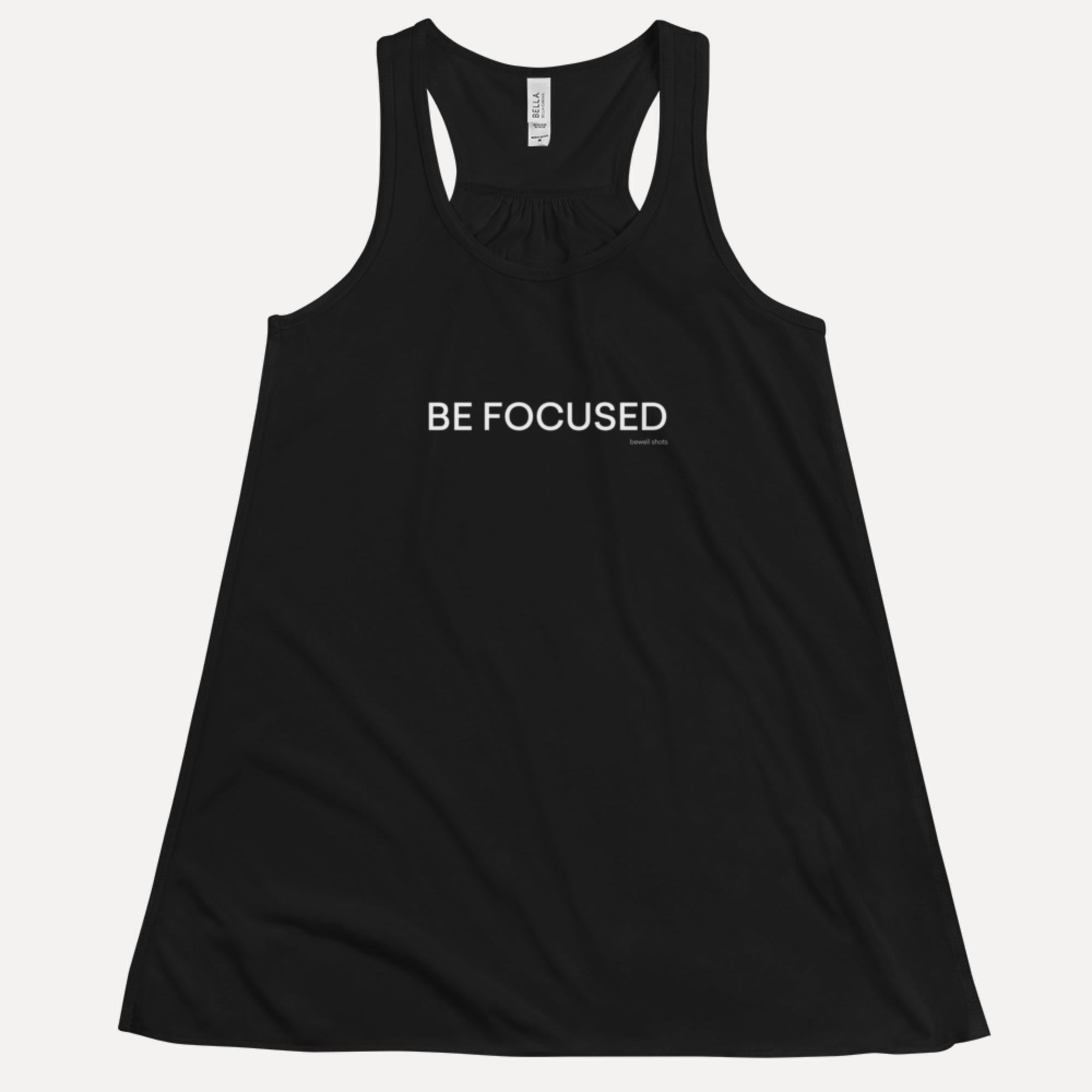 Bewell wellness shots womens flowy racerback tank black front 09