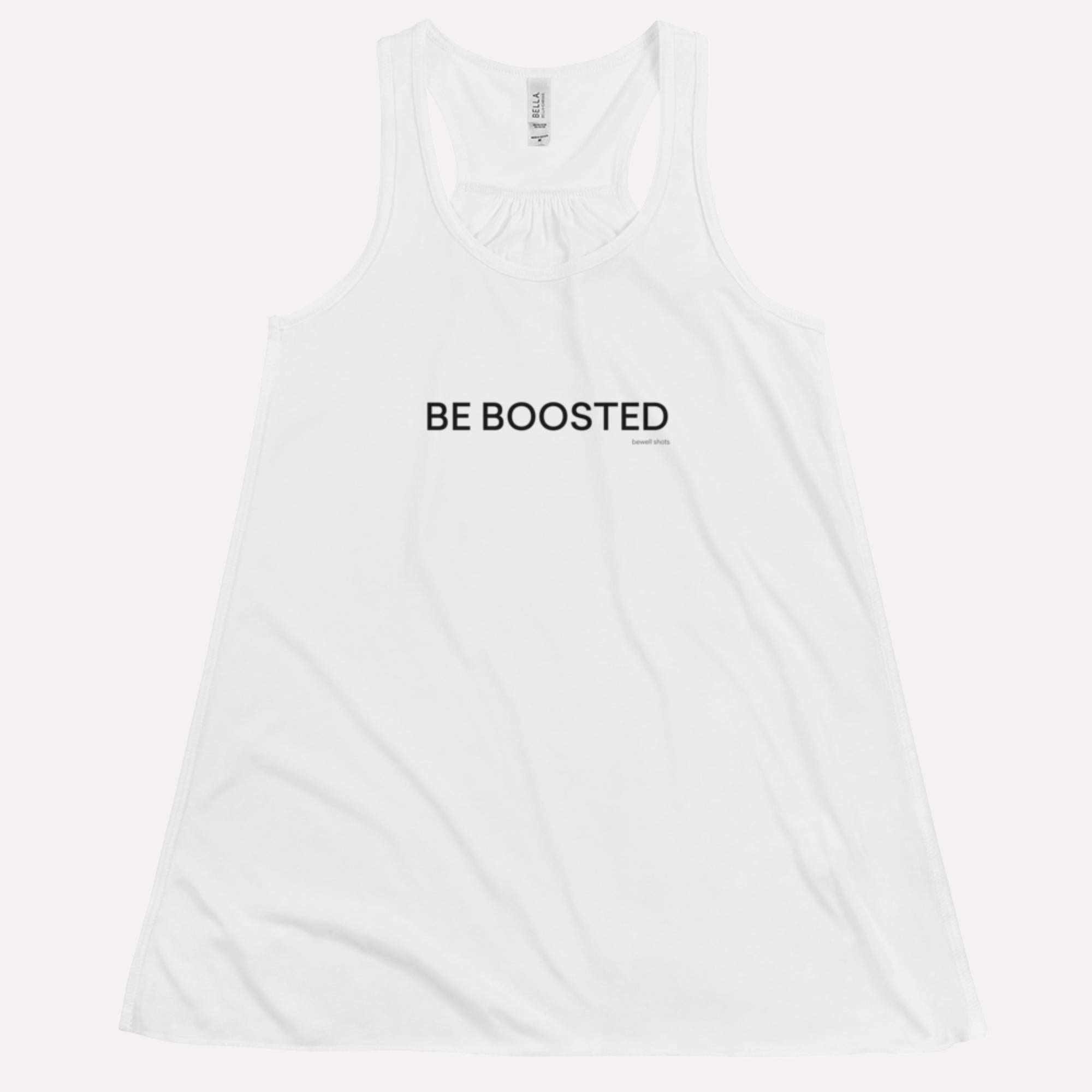 Bewell wellness shots womens flowy racerback tank white front 01