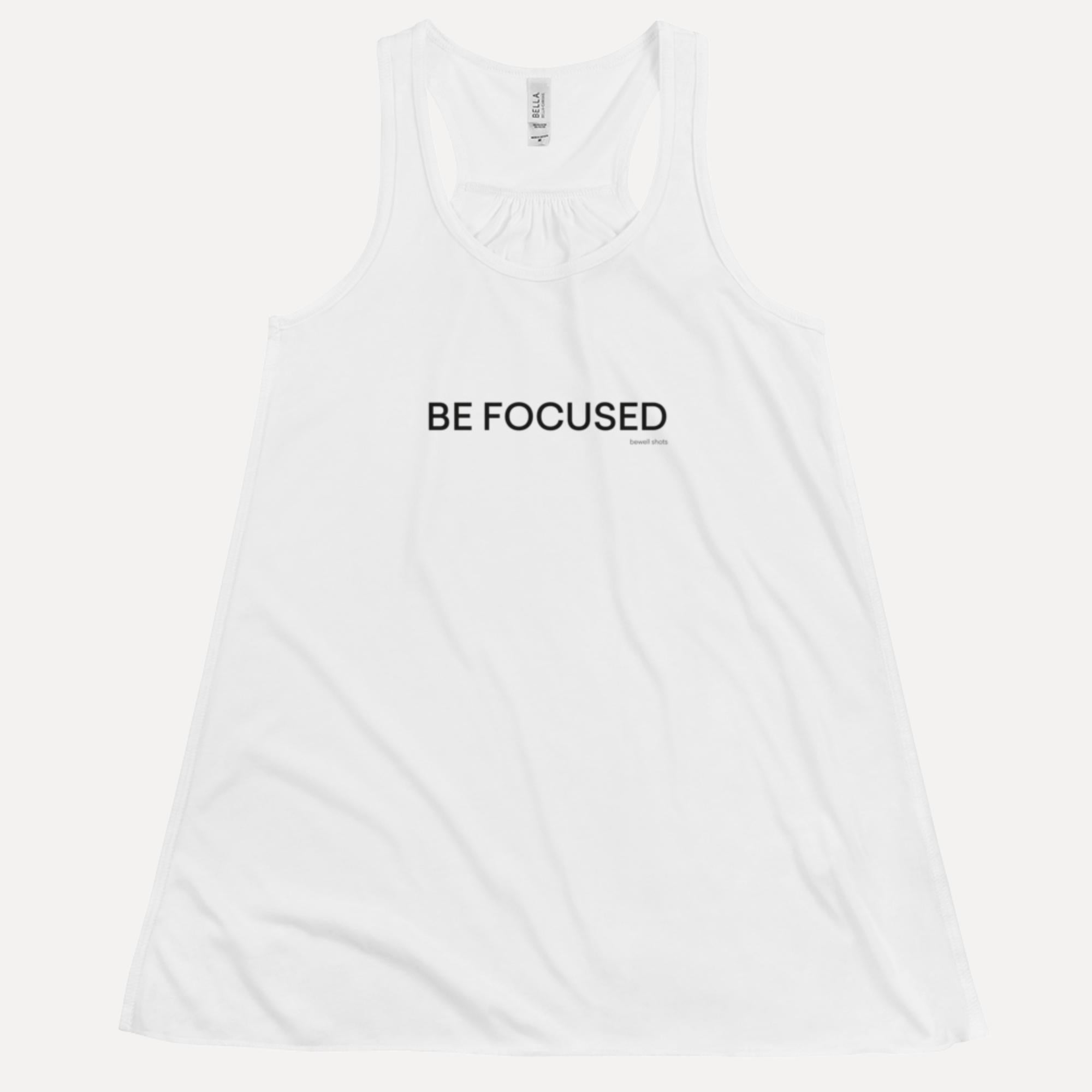 Bewell wellness shots womens flowy racerback tank white front 05